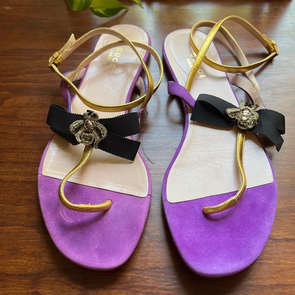 Gucci Women's Sandals in Purple and Gold - Picture 1 of 5